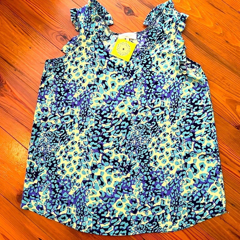 Periwinkle | Allison Ruffle Print Sleeveless Top - Large